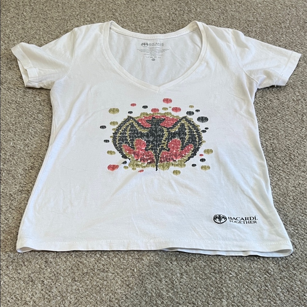 Bacardi White Graphic V-Neck T-Shirt